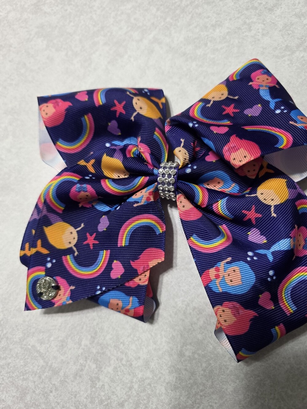JO JO Siwa Girls Navy Mermaid Rainbow Hair Bow with Rhinestone Accent